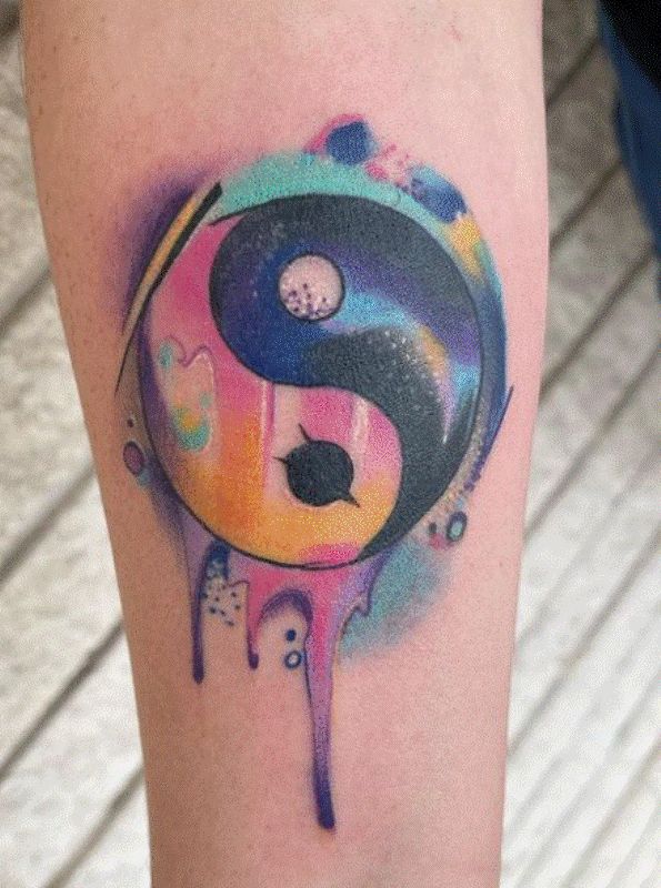Watercolor Ying Yang Tattoo Design on Forearm