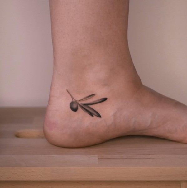Elegant Olive Branch Tattoo Design on the Ankle