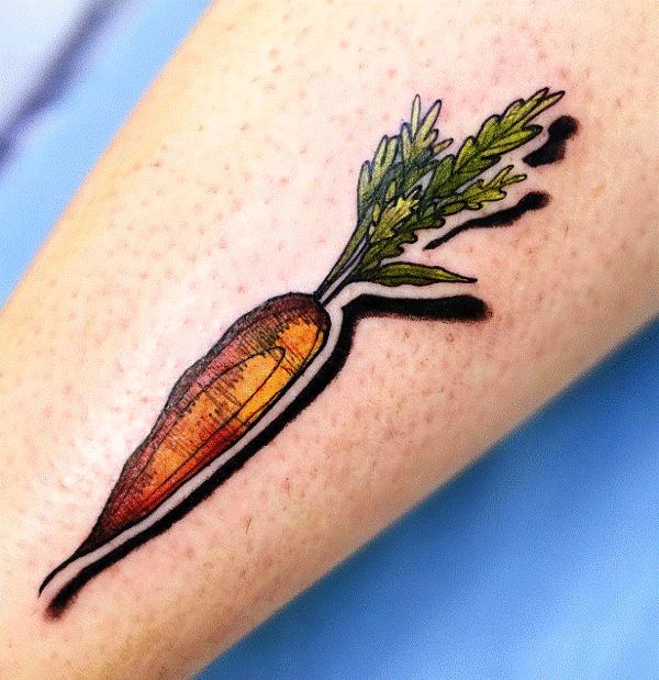 Illustrative Carrot Tattoo Design on Forearm