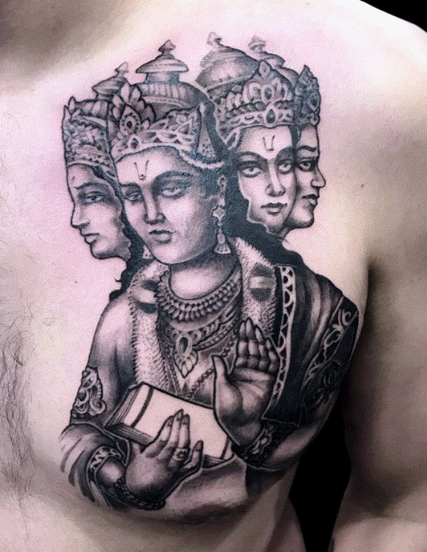 Incredible Brahma Tattoo Design on Chest