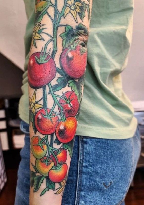 Passionate Tomato Tattoo Design on Fore-Arm