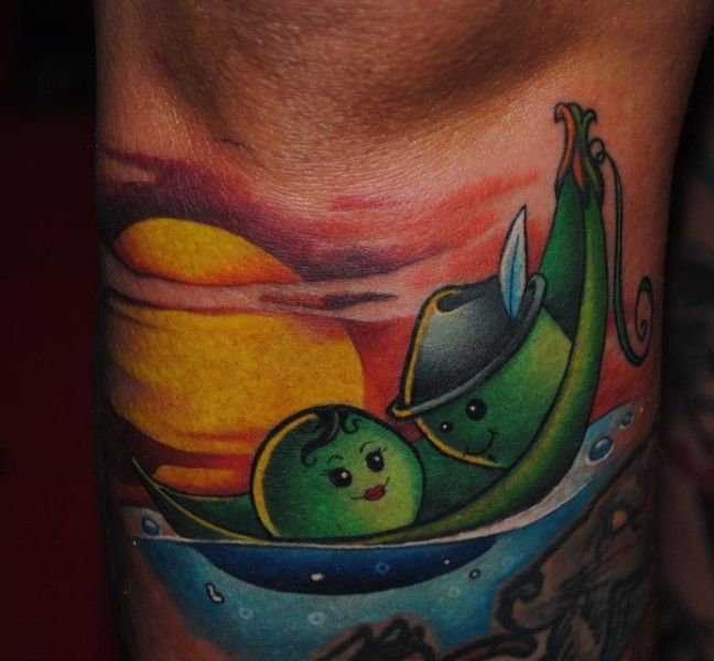 Sunset-Theme Peas Tattoo Design on the Leg