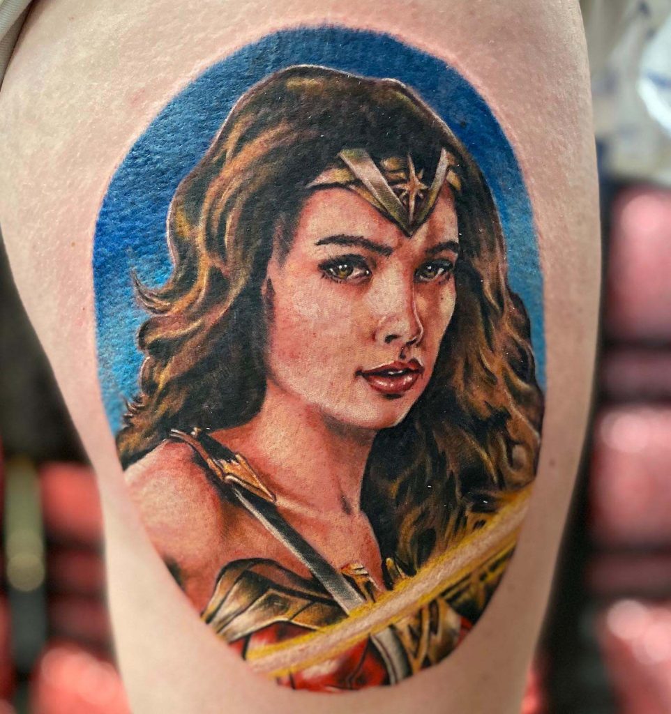 Detailed Wonder Woman Portrait Tattoo