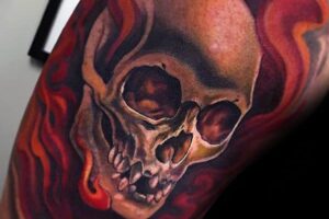 49 Awesome Flaming Skull Tattoo Designs with Meanings and Ideas